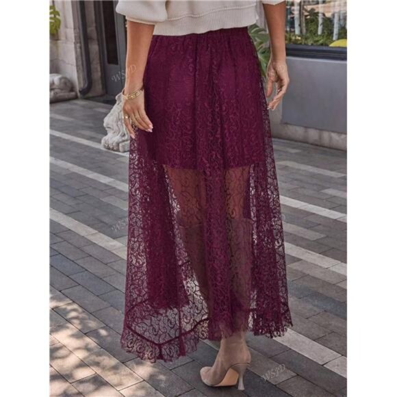 1pc Solid Color Casual Elegant Lace Skirt, Suitable For Dates, Beach, Country - Picture 4 of 6